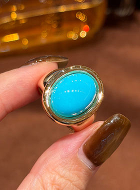 有生珠宝美国原矿睡美人绿松石戒指18k厚金浴缸款绿松石戒指