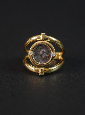 【已出欣赏】天蝎座守护神战神与水泽仙女古银币翻转18k复古戒指