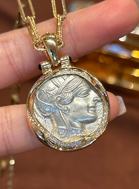 有生珠宝经典百搭智慧女神雅典娜与猫头鹰吊坠18k金钻石万能扣坠