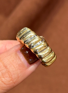 有生珠宝经典百搭款弹性金钢戒指18k厚金中古开口戒指