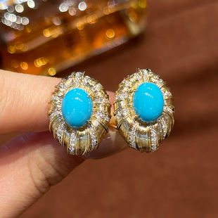 有生珠宝原矿睡美人绿松石耳钉vintage感原矿花朵造型复古耳钉