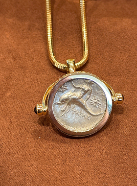 有生珠宝古希腊塔拉斯骑海豚的少年和骑士银币可翻转吊坠18k厚金