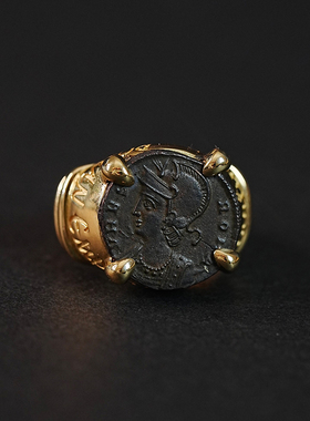 【已出欣赏】超精美罗马女神铜币复古18k金设计古币戒指个性时髦