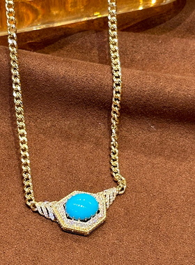 有生珠宝原矿睡美人绿松石项链古巴链18k金钻石复古绿松石项链