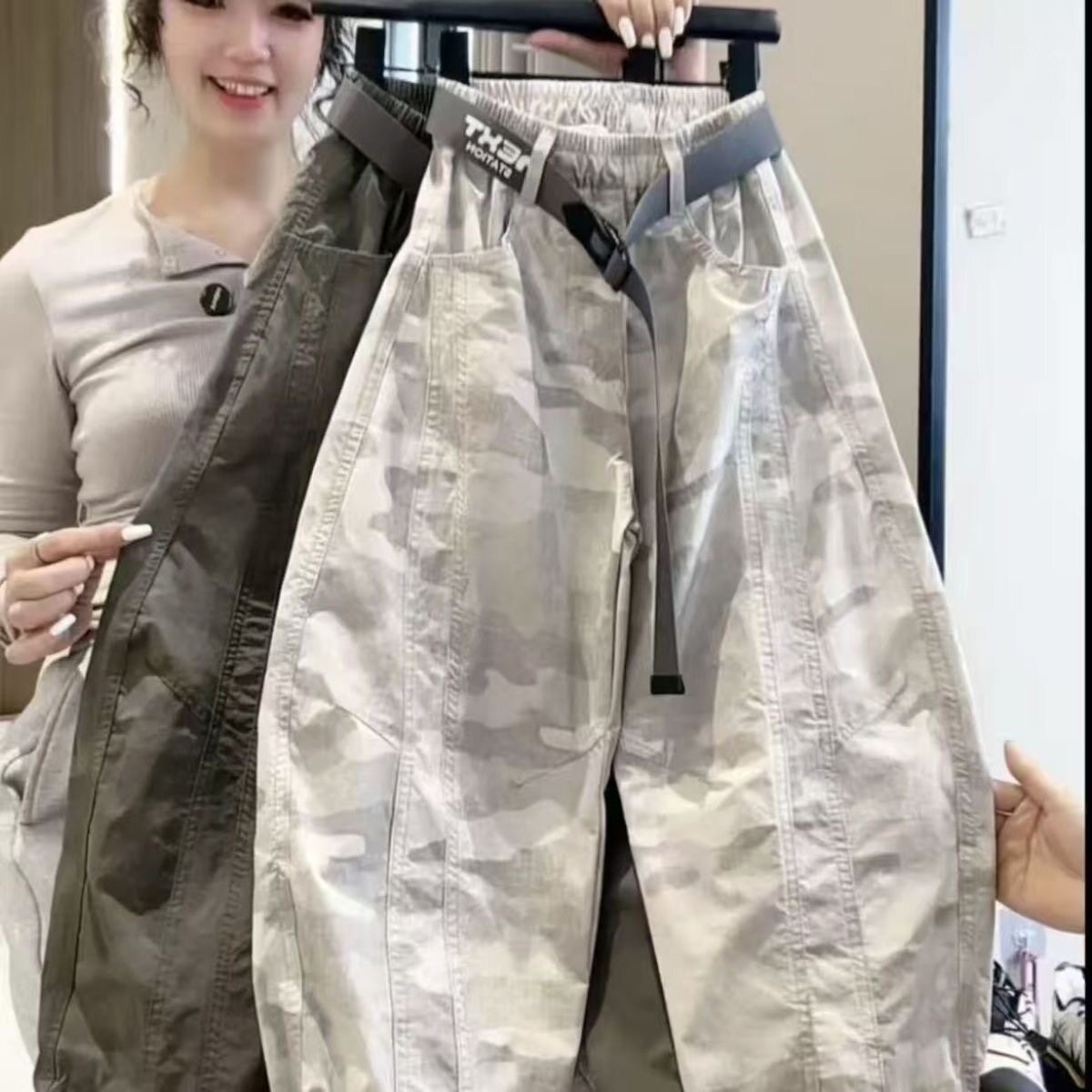 男女童夏季薄款迷彩弯刀裤休闲透气女童松紧腰阔腿显瘦休闲束脚裤