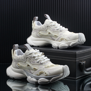 潮牌增高男鞋2026春季新款透气舒适软底时尚网面休闲老爹鞋子男款