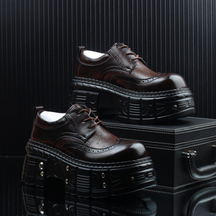高级感潮牌时尚潮流休闲皮鞋男款2025冬季新款厚底增高8cm男鞋子
