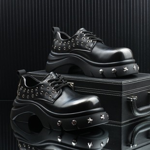高级感潮牌漆皮男鞋2025秋季新款潮流时尚厚底增高休闲皮鞋男潮鞋