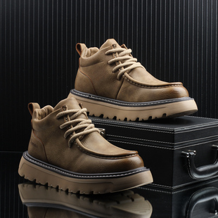 英伦马丁靴男厚底增高短靴防滑耐磨男靴 加绒保暖工装 2025冬季 新款
