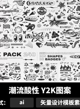 潮流酸性Y2K图案复古艺术千禧风嘻哈朋克元素ai设计psd素材b1395