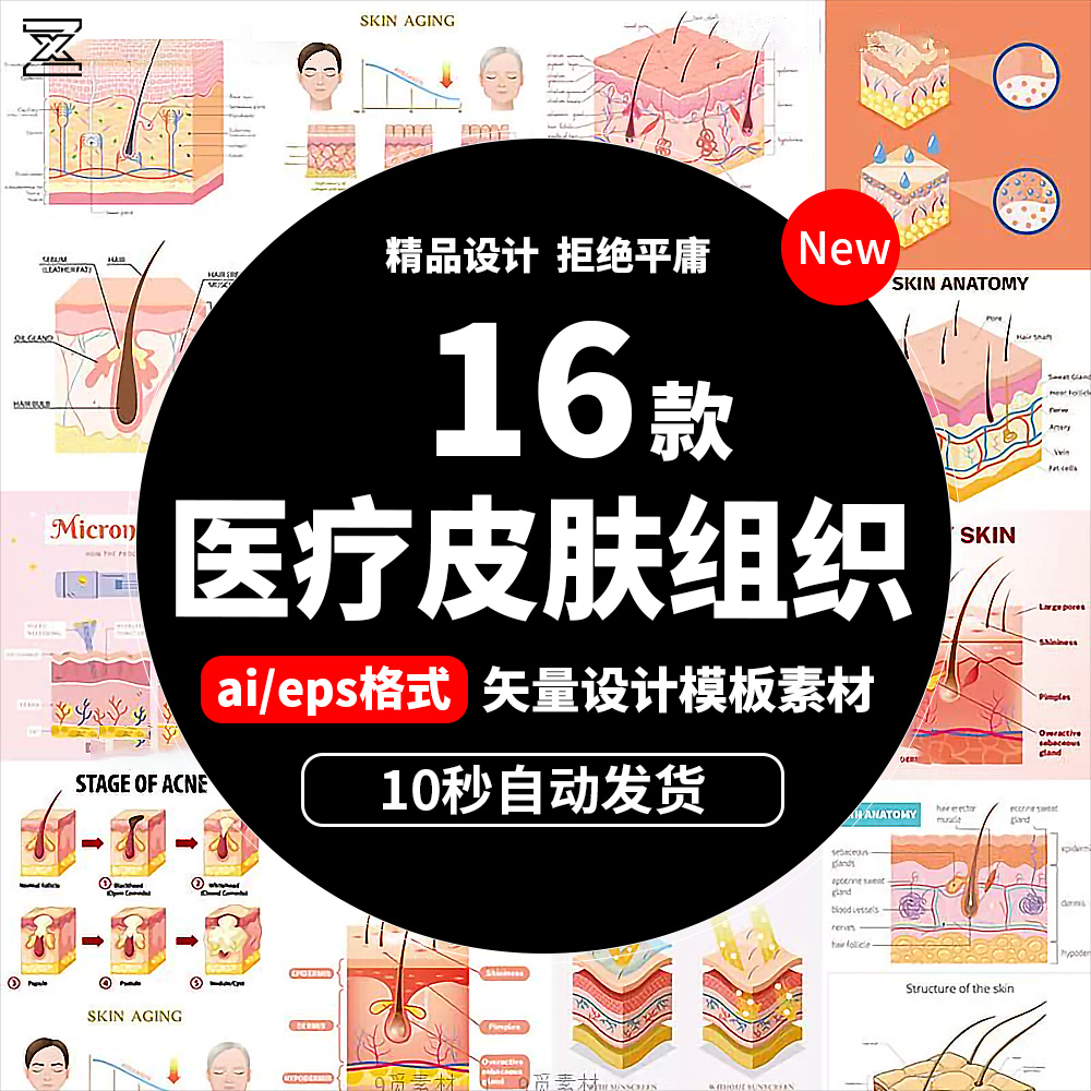 医疗皮肤组织毛发根管理细胞医美宣传海报ai矢量设计素材图b1615