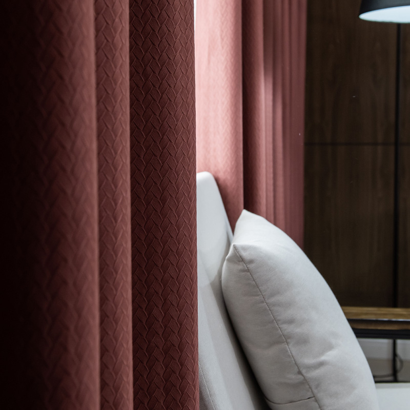 红色暗纹丝绒窗帘轻奢北欧风格