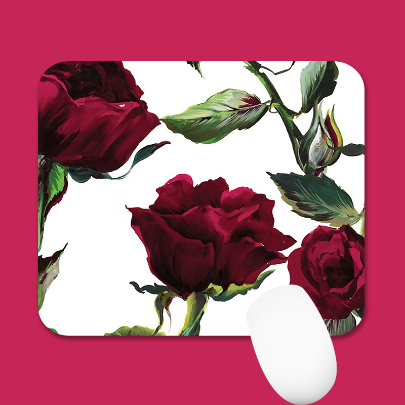 鼠标垫简约小号玫瑰花唯美清爽办公游戏胶垫桌垫桌布加厚电脑女生