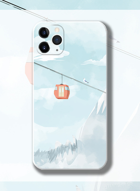 手绘原创趣味雪山缆车适用于苹果13荣60P50荣耀60三星S21手机壳