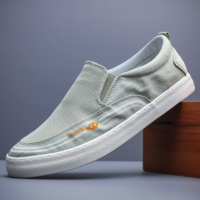 2026夏季新款透气男鞋一脚蹬薄款帆布鞋男士网面休闲鞋老北京布鞋