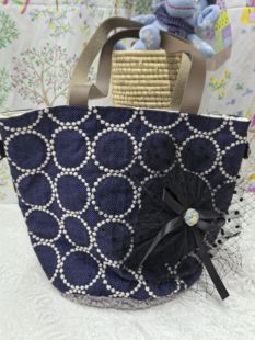 日本手作合集 26.5 国现 皆川明蓝铃鼓蕾丝花毛绒底筒包