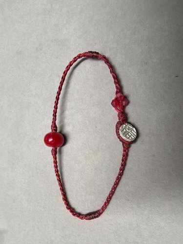 红闪泰蜡线DIY手编本命年银福马瓷苹果红手绳，手围约16,可定制