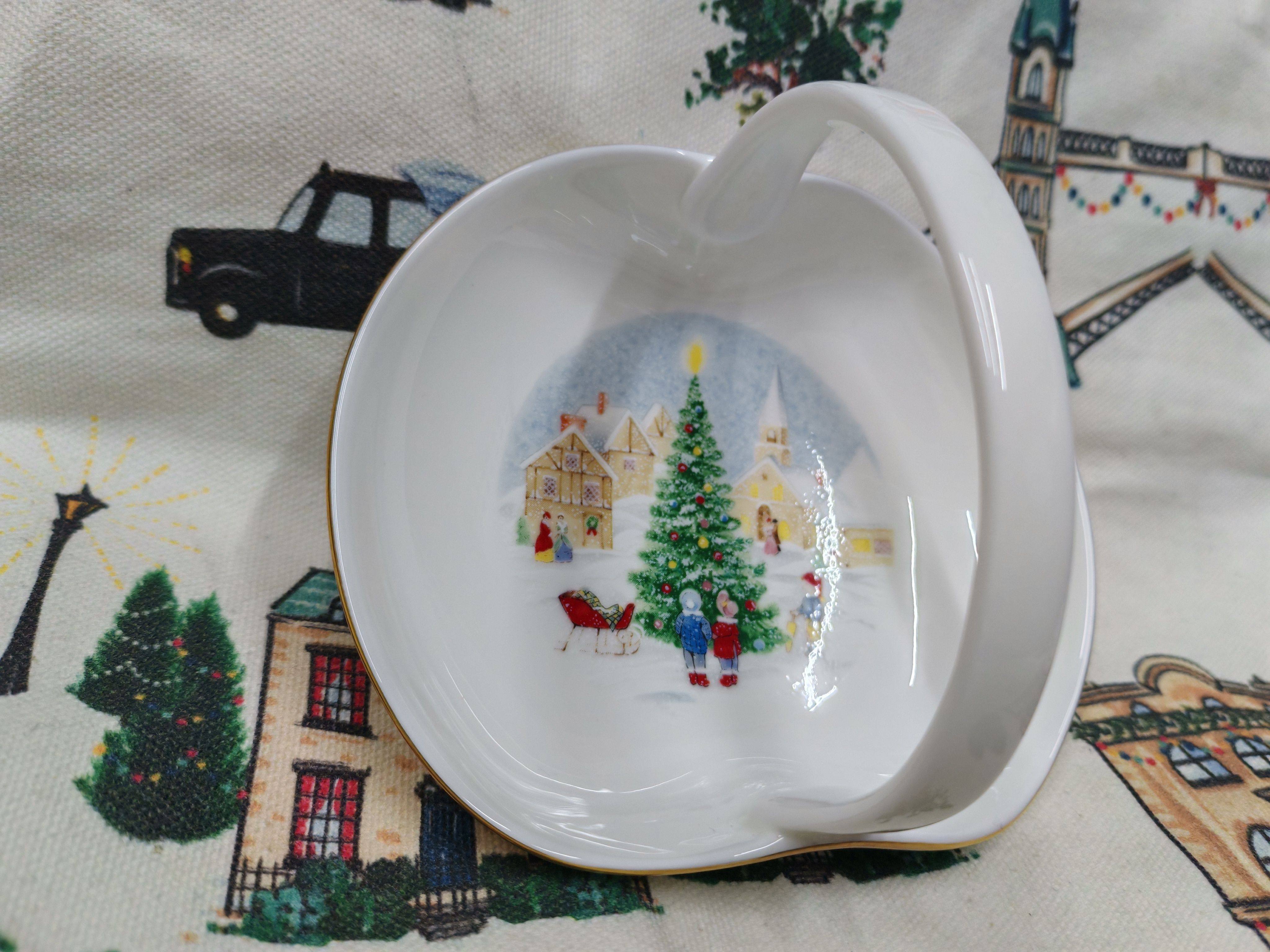 国现日本稀有Vintage中古Mikasa圣诞快乐 水果点心碗长5寸宽4寸
