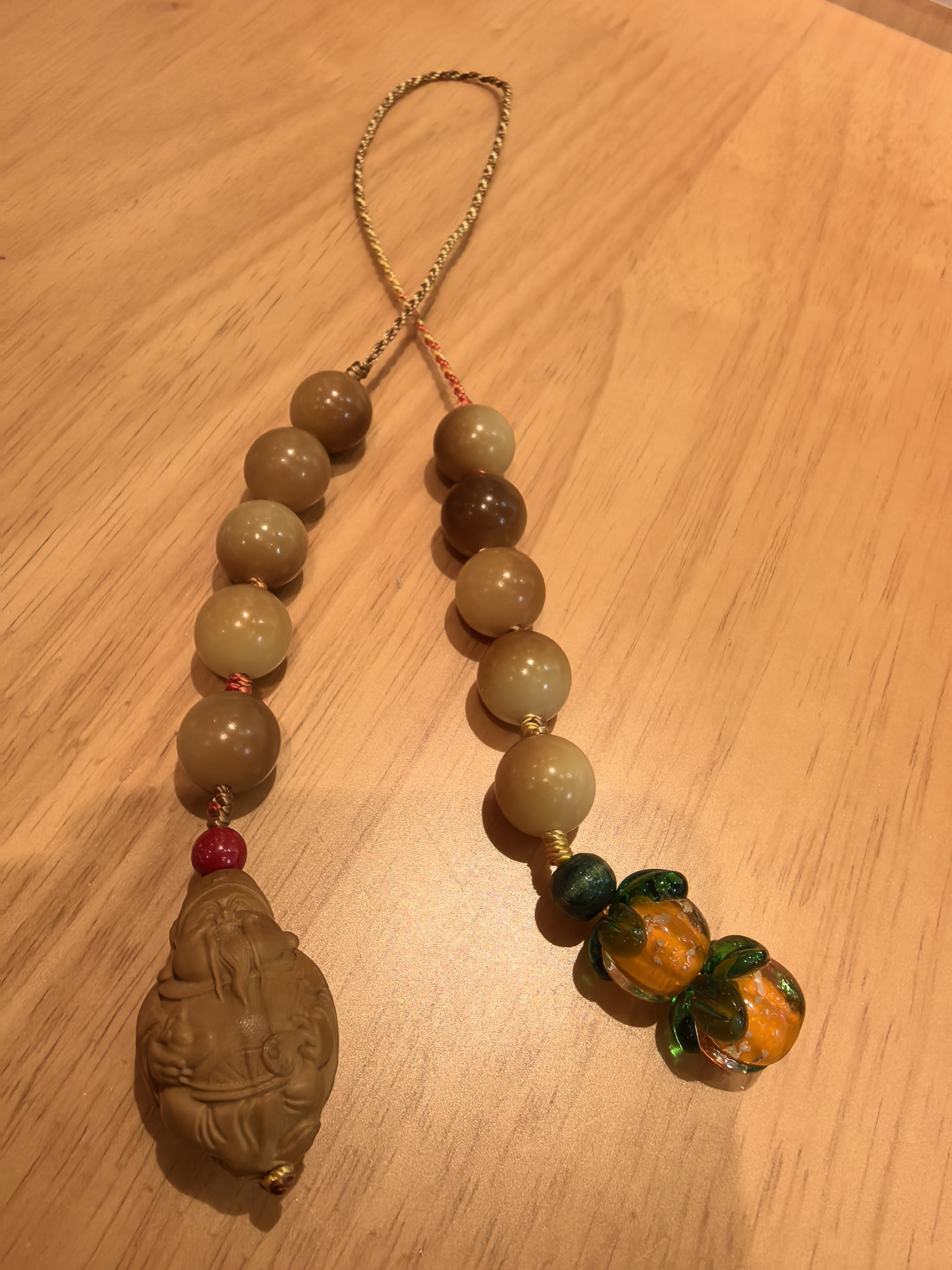 新年福利-橄榄核雕刻财神菩提圆珠夜光柿柿如意车挂包挂挂饰