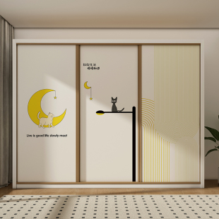 儿童房推拉门衣柜贴纸柜子柜门翻新改造玻璃移门高级自粘贴膜遮丑