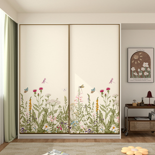 推拉门柜子衣柜改造防水贴纸法式 花卉卧室移门翻新改色墙纸自粘
