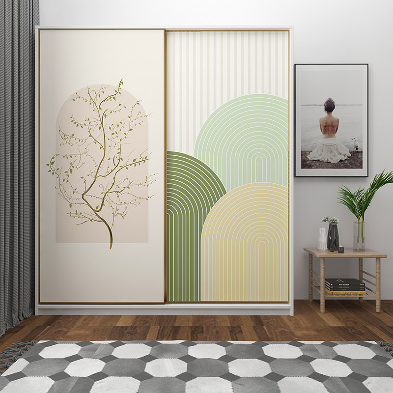 衣柜门贴纸卧室推拉门移门自粘防水玻璃门装饰简约树木加厚不透底