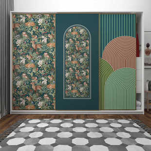 法式复古卧室衣柜门自粘贴纸玻璃推拉门改造遮丑高级动物防水墙纸