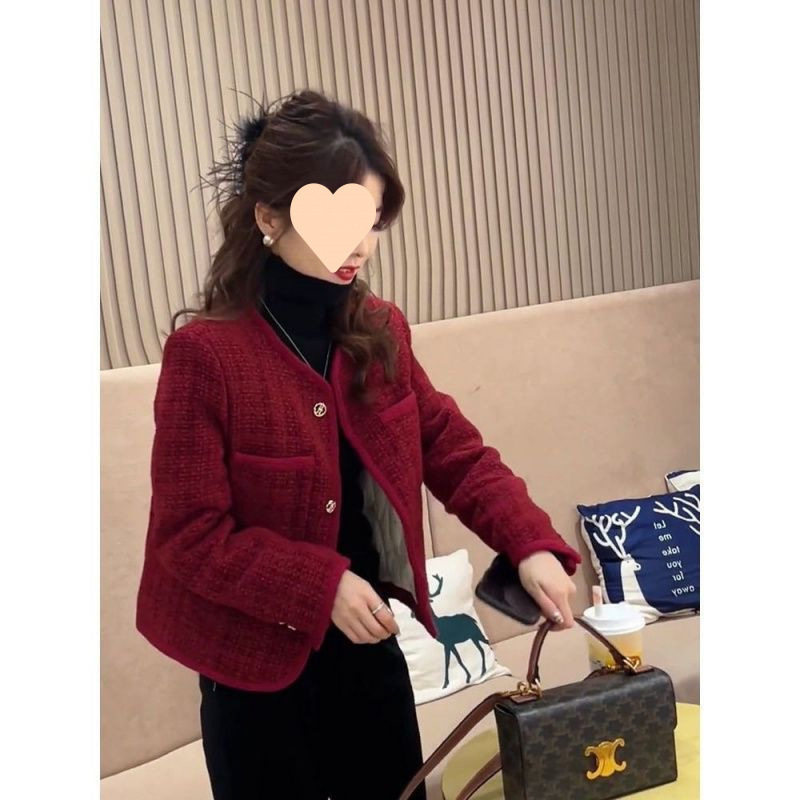 爆款流行漂亮高级感好看红色本命年过年小香风夹棉外套女秋冬季,女装/女士精品,短外套,淘宝优惠券,粉丝福利购,淘宝优惠卷