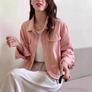 美式工装风黑色长袖衬衫外套女春秋大码胖mm显瘦宽松正肩短款上衣