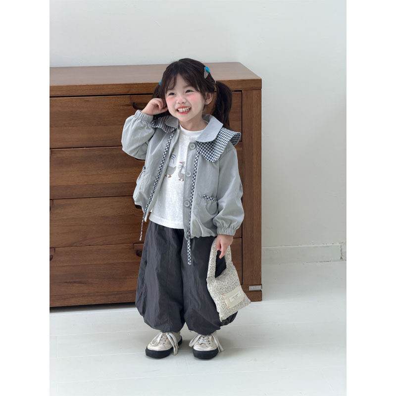 女童外套新款韩版可爱猫咪拼接格子翻领外套婴幼儿春秋洋气外出服
