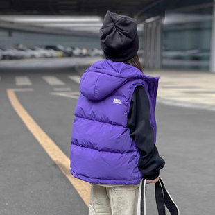 儿童羽绒马甲2025秋冬新款 背心外穿男童女童宝宝连帽加厚坎肩 童装