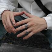 SAZ日系美式 vintage复古银中古仙鹤大雁指环情侣对戒叠戴男女戒指