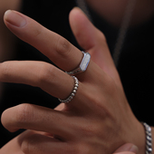 SAZ 白贝母圆珠指环食指戒高级感潮流叠戴套装 戒指男女氛围感饰品