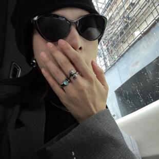 SAZ 复古暗黑酷冷淡风灵蛇巳蛇月光石十字花星星情侣戒指女男指环