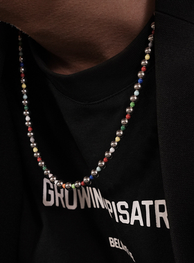 SAZ潮酷ins风多巴胺彩色小圆珠串珠项链男女高级感叠戴细链锁骨链