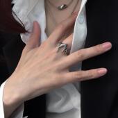 SAZ金属液态银火焰钻石ins风潮酷新款 钛钢戒指男女小众高级感指环