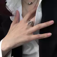 Saz Metallic Liquid Silver Flame Diamond ins Trendy Cool New Titanium Steel Ring for Men and Women, Niche High-End Ring