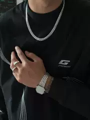 Saz 2024 New Embossed Cuban Necklace for Men, Niche Hip-Hop Hong Kong Style Trendy Cool Chain, High-End Clavicle Chain