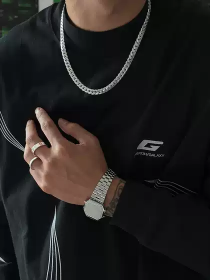 Saz 2024 New Embossed Cuban Necklace for Men, Niche Hip-Hop Hong Kong Style Trendy Cool Chain, High-End Clavicle Chain