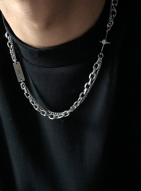 SAZ 十字轻奢小众方牌拼接双层设计锁骨链简约百搭嘻哈项链配饰
