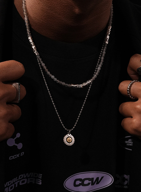 SAZ 日潮复古太阳飞鸟小金饼吊坠项链男女生高级感长款圆珠毛衣链