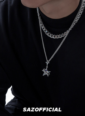 SAZ 原创设计五角星项链小众嘻哈古巴链中性高级感毛衣链钛钢配饰