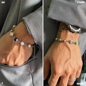 SAZ 原创彩色珠子拼接手链骰子扑克黑桃A嘻哈潮流手链小众配饰男