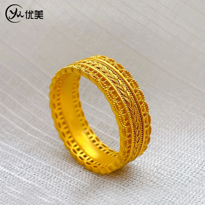 古法沙金镂空腰缠万贯蕾丝戒指