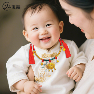 宝宝儿童生日周岁平安锁金锁项圈编绳儿童挂吊坠绳黄金项圈金锁圈