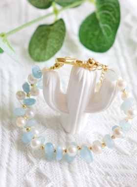 淡水珍珠海蓝宝清新小清新手链