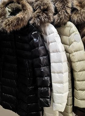 美单正品奢牌女士羽绒服90绒修身冬季中长款加厚连帽外套真毛领