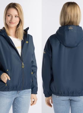 德系宽松防水抗风女压胶夹克雨衣连帽外套