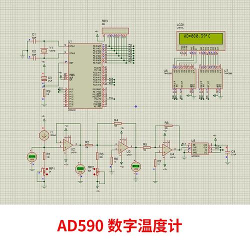 基于51单片机的AD590数字温度计设计proteus仿真温度检测系统LCD