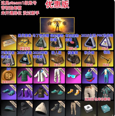 绝地求生皮肤账号pubg吃鸡黑货票券带女团箱子自抽杜卡迪兰博票卷